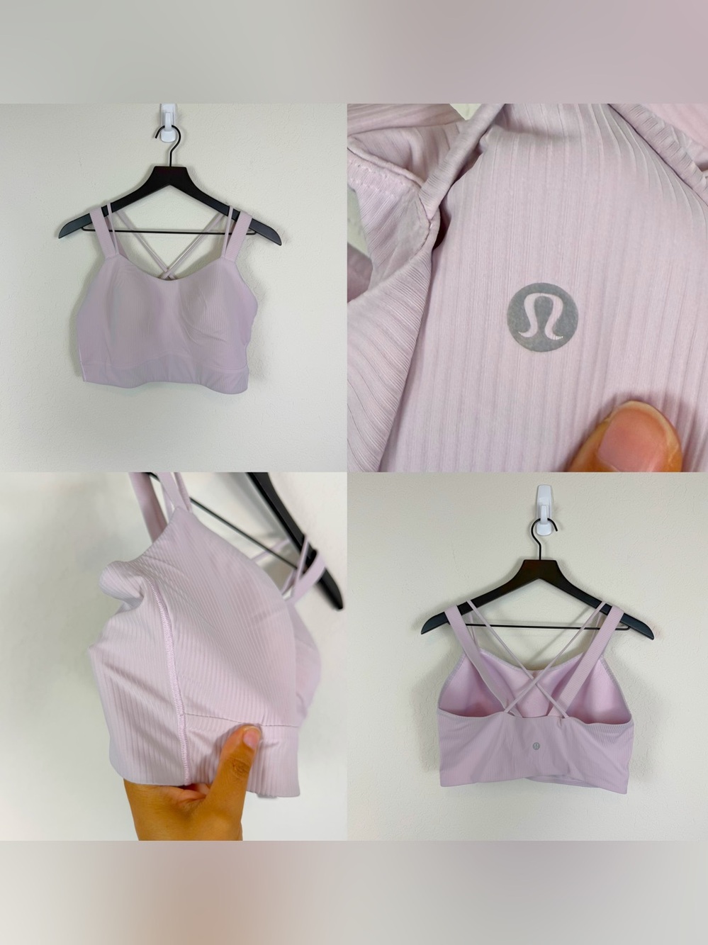 •LULULEMON• Like A Cloud Longline Ribbed Bra Meadowsweet Pink Size 12 B/C Cup